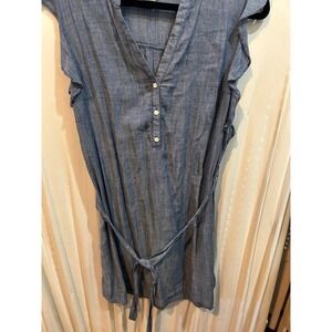 Old Navy Chambray Dress Women's Small Flutter Sleeve‎ Tie Waist V Neck Casual